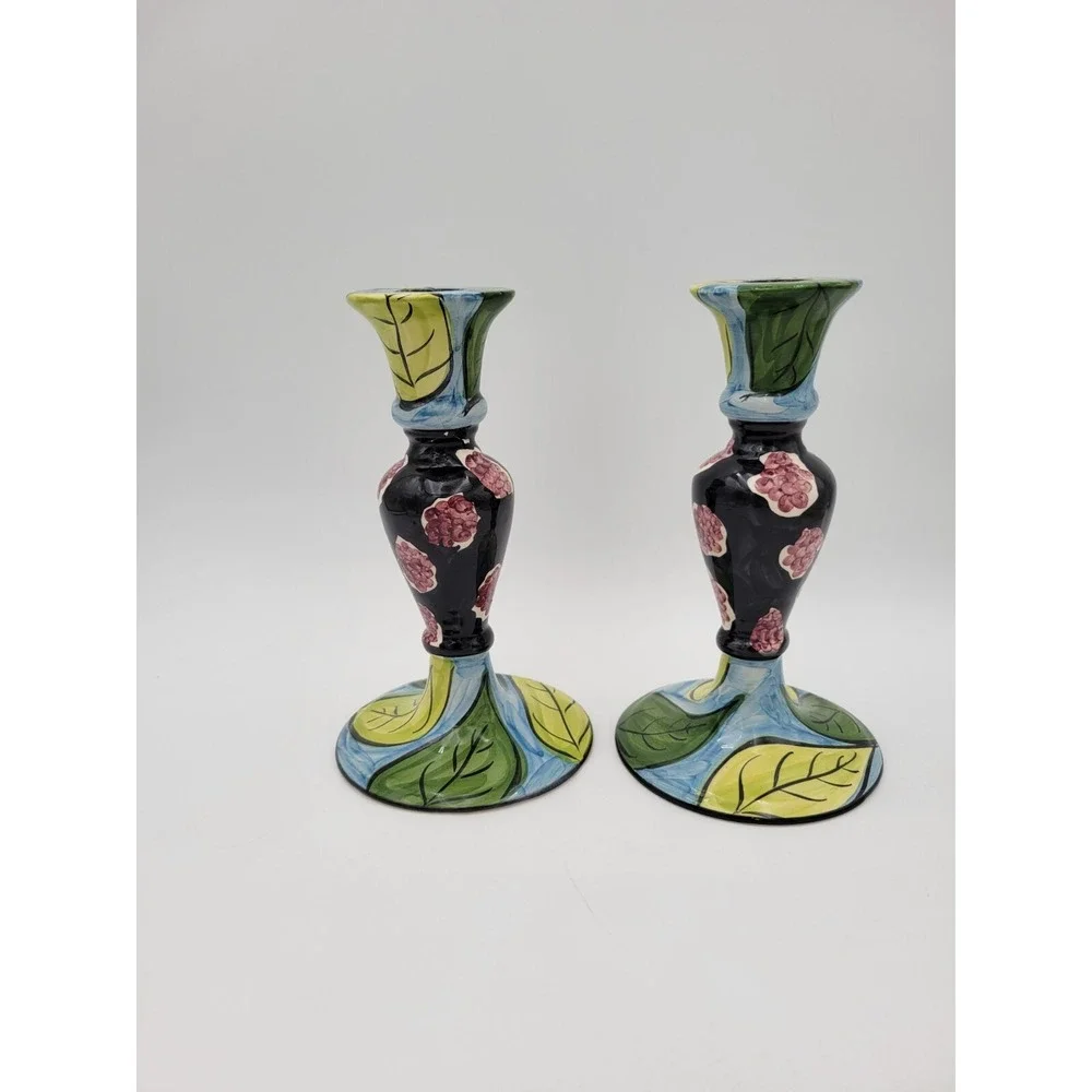 2 Favanol Portugal Handpainted‎ Candlesticks Candle Holders Taste Of California